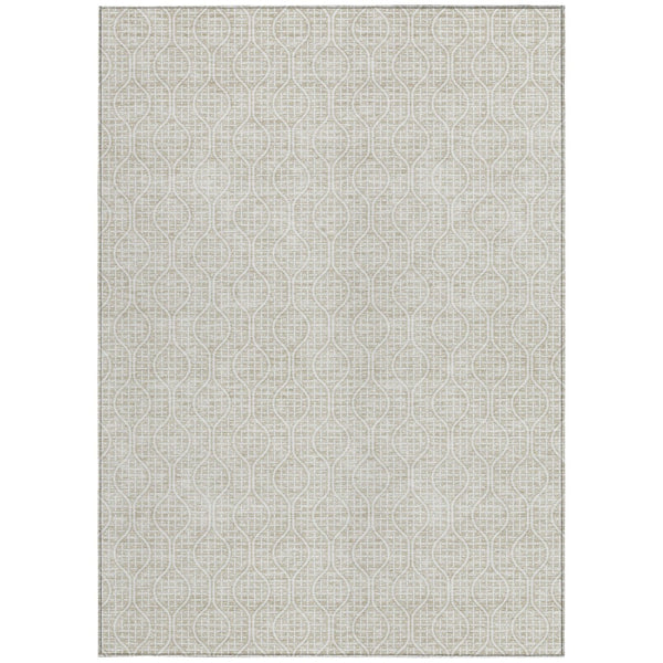 Homeroots 3' Stylish Beige And Ivory Geometric Washable Rug For Indoor And Outdoor Spaces, Durable Design 8' X 10' Polyester 595622