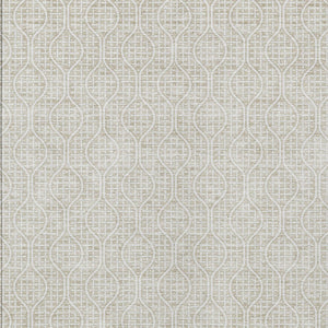 Homeroots 3' Stylish Beige And Ivory Geometric Washable Rug For Indoor And Outdoor Spaces, Durable Design 9' X 12' Polyester 595623