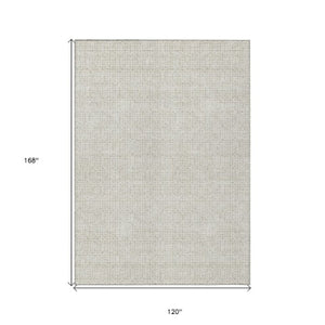 Homeroots 3' Stylish Beige And Ivory Geometric Washable Rug For Indoor And Outdoor Spaces, Durable Design 10' X 14' Polyester 595624