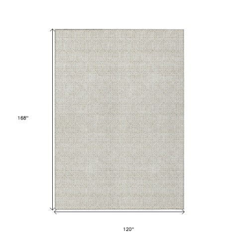 Homeroots 3' Stylish Beige And Ivory Geometric Washable Rug For Indoor And Outdoor Spaces, Durable Design 10' X 14' Polyester 595624