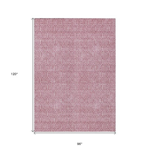 Homeroots 3' Stylish Beige And Ivory Geometric Washable Rug For Indoor And Outdoor Spaces, Durable Design 8' X 10' Polyester 595628