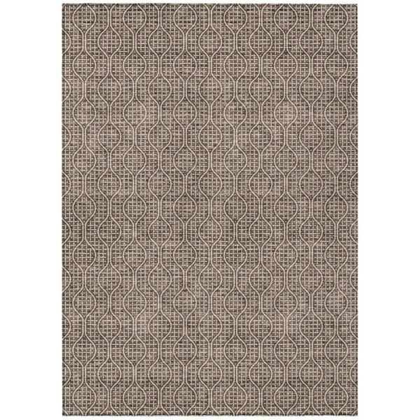 HomeRoots 5' Durable Brown and Beige Geometric Area Rug - Stylish, Washable, Indoor/Outdoor Use for All Spaces 5' X 8' 595632