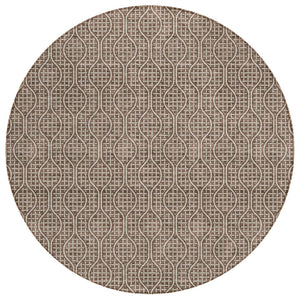 HomeRoots 5' Durable Brown and Beige Geometric Area Rug - Stylish, Washable, Indoor/Outdoor Use for All Spaces 8' Round 595633