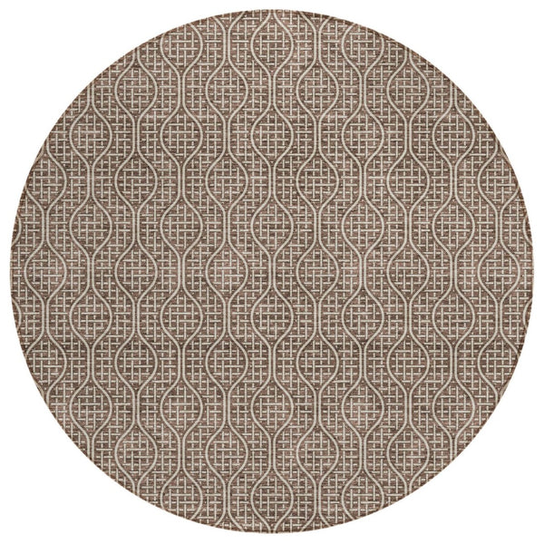 HomeRoots 5' Durable Brown and Beige Geometric Area Rug - Stylish, Washable, Indoor/Outdoor Use for All Spaces 8' Round 595633