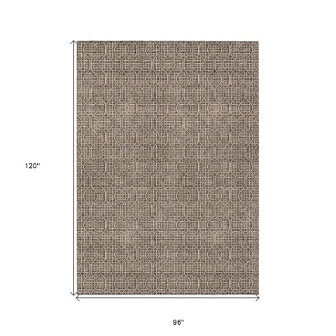 Homeroots 3' Stylish Beige And Ivory Geometric Washable Rug For Indoor And Outdoor Spaces, Durable Design 8' X 10' Polyester 595634
