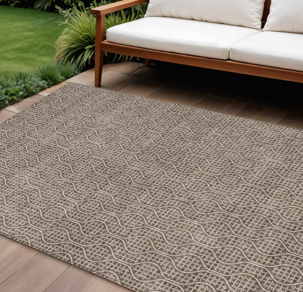 HomeRoots 9' X 12' Washable Brown and Beige Geometric Area Rug – Durable, Stylish for Indoor & Outdoor Use 595635