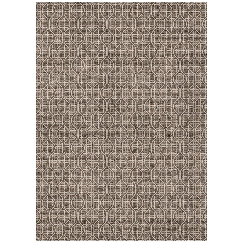 HomeRoots 9' X 12' Washable Brown and Beige Geometric Area Rug – Durable, Stylish for Indoor & Outdoor Use 595635