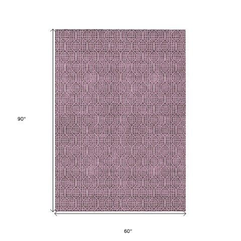Homeroots 3' Stylish Beige And Ivory Geometric Washable Rug For Indoor And Outdoor Spaces, Durable Design 5' X 8' Polyester 595638