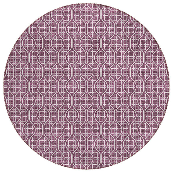 HomeRoots 5' Stylish Eggplant and Ivory Geometric Indoor Outdoor Rug for Effortless Elegance and Care 8' Round 595639