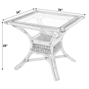 Butler Specialty Butler Antigua Rattan Dining Table – Stylish 34.25" W Glass Top Table For Cozy Spaces & Cafés Natural Rattan,Glass 5956404-butler