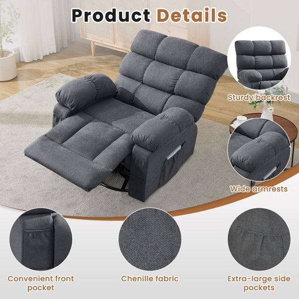 English Elm Swivel Rocker Recliner Ergonomic Glider Chair with Storage Pockets for Small Spaces W1521P479289