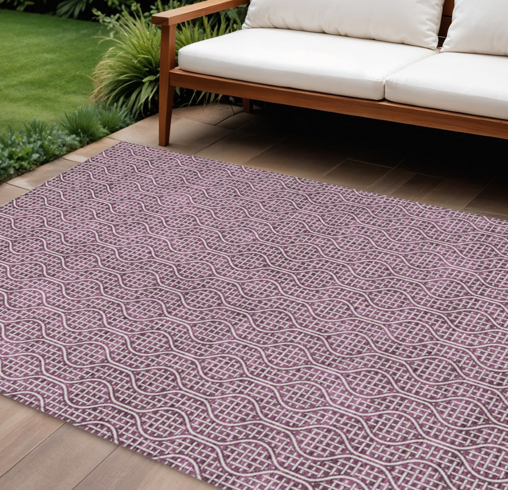 HomeRoots 9' Contemporary Eggplant & Ivory Geometric Area Rug – Washable, Stain-Resistant for Indoor/Outdoor Use! 595641