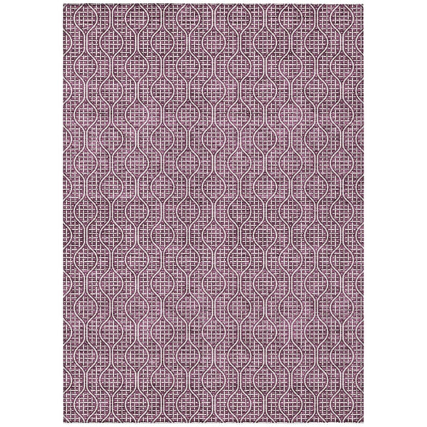 HomeRoots 9' Contemporary Eggplant & Ivory Geometric Area Rug – Washable, Stain-Resistant for Indoor/Outdoor Use! 595641