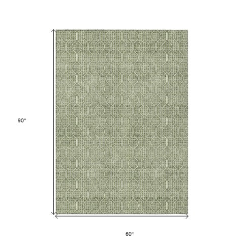 Homeroots 3' Stylish Beige And Ivory Geometric Washable Rug For Indoor And Outdoor Spaces, Durable Design 5' X 8' Polyester 595644