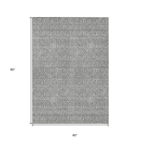 Homeroots 3' Stylish Beige And Ivory Geometric Washable Rug For Indoor And Outdoor Spaces, Durable Design 5' X 8' Polyester 595650