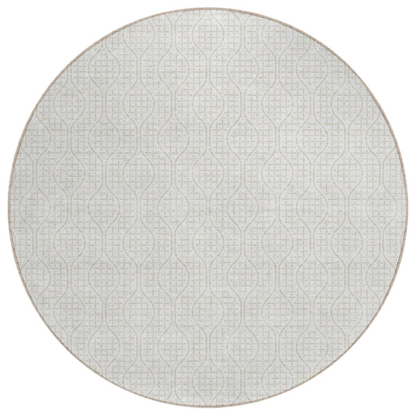 HomeRoots 5' Elegant Ivory and Beige Geometric Washable Area Rug for Indoor and Outdoor Versatile Spaces 8' Round 595657
