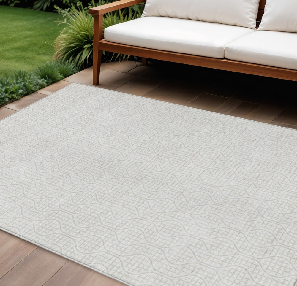 HomeRoots 9' X 12' Modern Ivory and Beige Geometric Washable Area Rug – Indoor/Outdoor Durable Design 595659