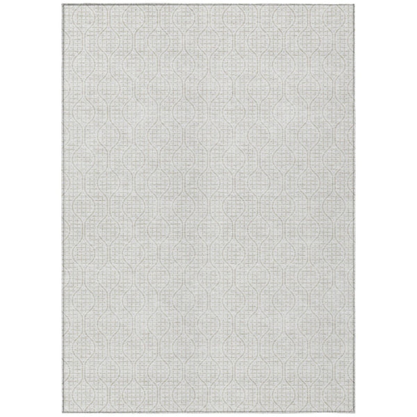 HomeRoots 5' Elegant Ivory and Beige Geometric Washable Area Rug for Indoor and Outdoor Versatile Spaces 10' X 14' 595660