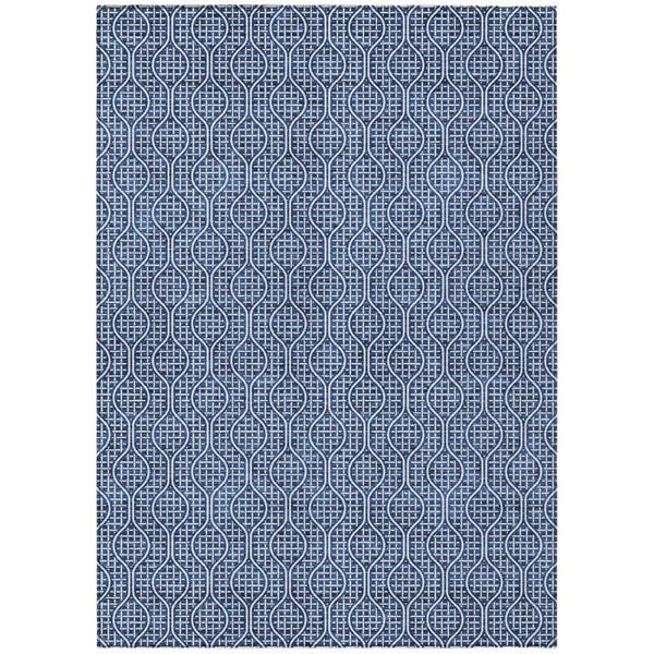 HomeRoots 5' Navy Blue and Ivory Geometric Area Rug – Stylish, Durable, Washable Indoor Outdoor Design for Any Space 5' X 8' 595662