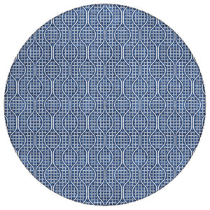 HomeRoots 5' Navy Blue and Ivory Geometric Area Rug – Stylish, Durable, Washable Indoor Outdoor Design for Any Space 8' Round 595663
