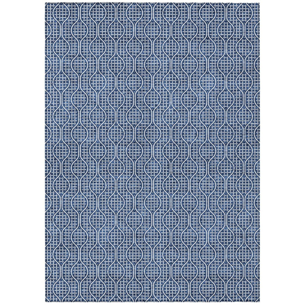 HomeRoots 9' X 12' Navy Blue & Ivory Geometric Area Rug - Durable, Washable Design for Indoor & Outdoor Use 595665