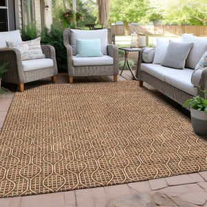 Homeroots 3' Stylish Beige And Ivory Geometric Washable Rug For Indoor And Outdoor Spaces, Durable Design 5' X 8' Polyester 595668