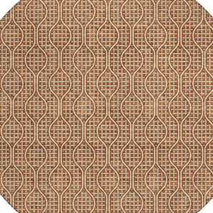 Homeroots 3' Stylish Beige And Ivory Geometric Washable Rug For Indoor And Outdoor Spaces, Durable Design 8' Round Polyester 595669