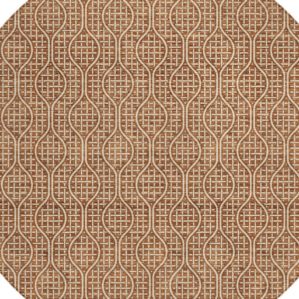 Homeroots 3' Stylish Beige And Ivory Geometric Washable Rug For Indoor And Outdoor Spaces, Durable Design 8' Round Polyester 595669