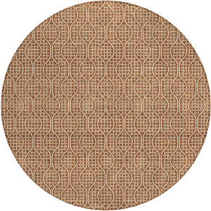 Homeroots 3' Stylish Beige And Ivory Geometric Washable Rug For Indoor And Outdoor Spaces, Durable Design 8' Round Polyester 595669