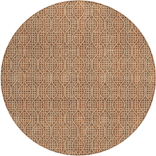 Homeroots 3' Stylish Beige And Ivory Geometric Washable Rug For Indoor And Outdoor Spaces, Durable Design 8' Round Polyester 595669