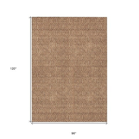 Homeroots 3' Stylish Beige And Ivory Geometric Washable Rug For Indoor And Outdoor Spaces, Durable Design 8' X 10' Polyester 595670