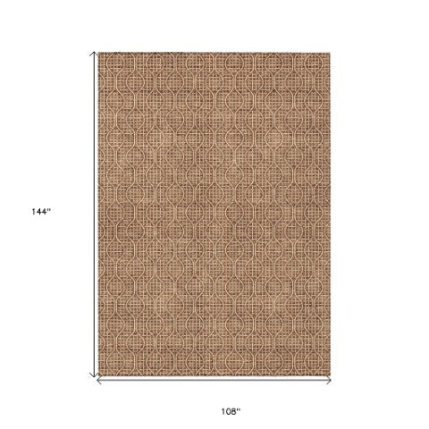Homeroots 3' Stylish Beige And Ivory Geometric Washable Rug For Indoor And Outdoor Spaces, Durable Design 9' X 12' Polyester 595671