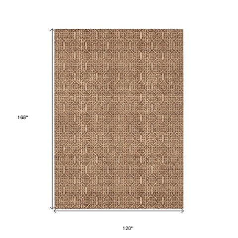 Homeroots 3' Stylish Beige And Ivory Geometric Washable Rug For Indoor And Outdoor Spaces, Durable Design 10' X 14' Polyester 595672