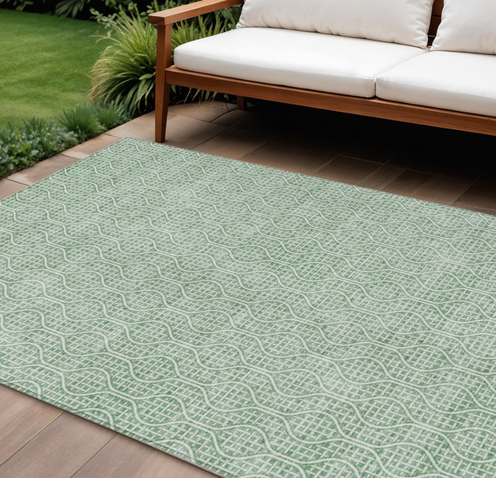 HomeRoots 5' Modern Sage and Gray Geometric Area Rug - Durable, Washable for Indoor and Outdoor Use, Stylish Design 10' X 14' 595678