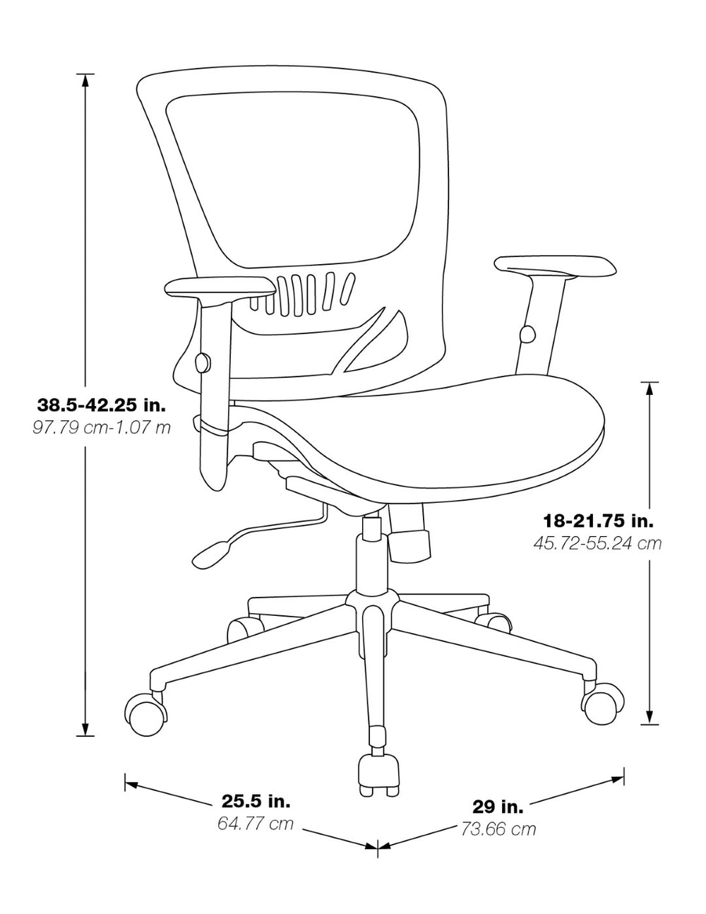OSP Home Furnishings Mesh Back Ergonomic Task Chair with Lumbar Support Padded Seat for Home Office R EM91027C-R