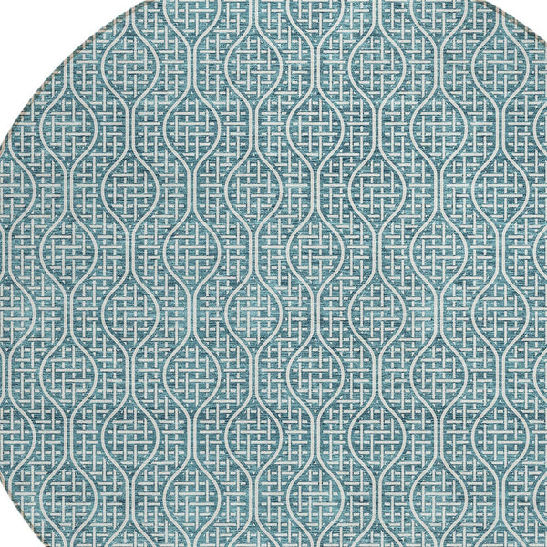 Homeroots 3' Stylish Beige And Ivory Geometric Washable Rug For Indoor And Outdoor Spaces, Durable Design 8' Round Polyester 595687