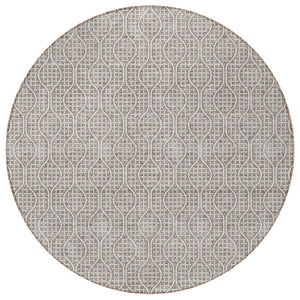 Homeroots 3' Stylish Beige And Ivory Geometric Washable Rug For Indoor And Outdoor Spaces, Durable Design 8' Round Polyester 595693