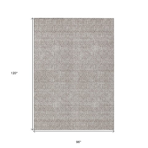 Homeroots 3' Stylish Beige And Ivory Geometric Washable Rug For Indoor And Outdoor Spaces, Durable Design 8' X 10' Polyester 595694