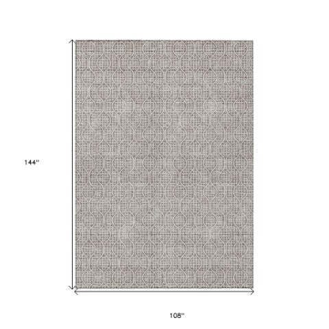 Homeroots 3' Stylish Beige And Ivory Geometric Washable Rug For Indoor And Outdoor Spaces, Durable Design 9' X 12' Polyester 595695