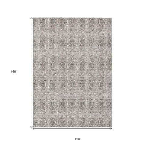 Homeroots 3' Stylish Beige And Ivory Geometric Washable Rug For Indoor And Outdoor Spaces, Durable Design 10' X 14' Polyester 595696