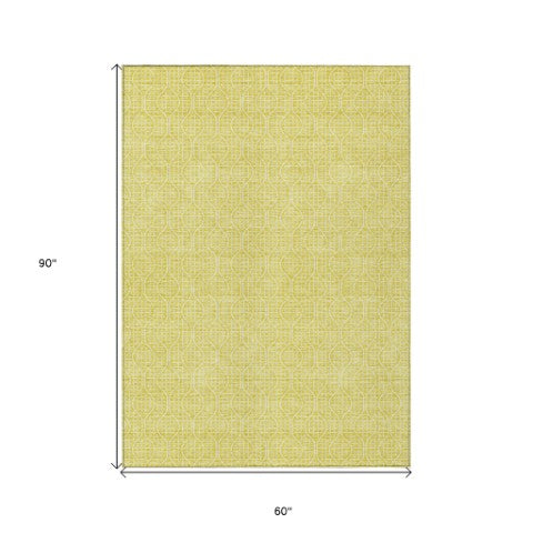 Homeroots 3' Stylish Beige And Ivory Geometric Washable Rug For Indoor And Outdoor Spaces, Durable Design 5' X 8' Polyester 595698