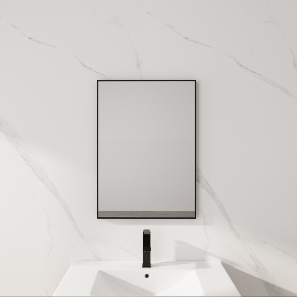 English Elm 20'' Matte Black Aluminum Rectangular Wall Mirror Moisture Resistant Vanity Decor W999P470280