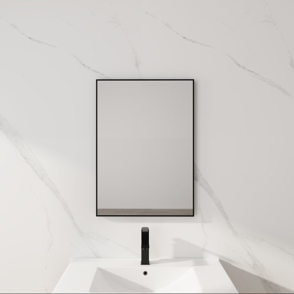 English Elm 20'' Matte Black Aluminum Rectangular Wall Mirror Moisture Resistant Vanity Decor W999P470280