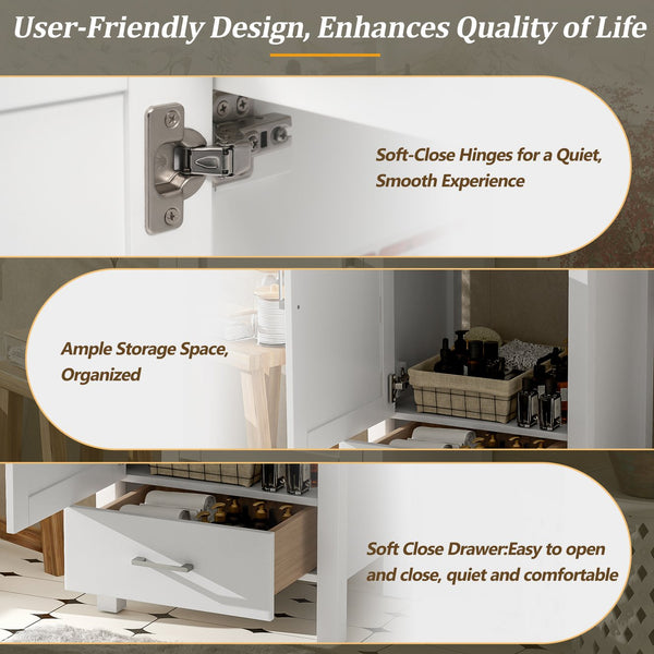 English Elm 20.28'' 20.28" Modern Bathroom Vanity with Ceramic Sink, Solid Wood Frame, Soft-Close Drawer & Cabinet - Space-Saving Design White N729P277755K