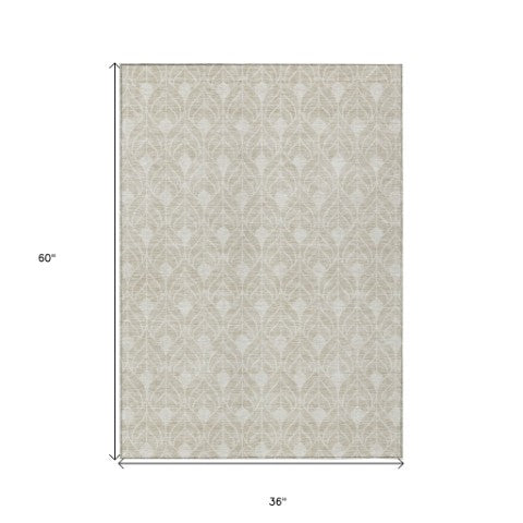 Homeroots 3' Beige And Ivory Geometric Washable Area Rug For Indoor & Outdoor Spaces, Durable And Stylish 3' X 5' Polyester 595703