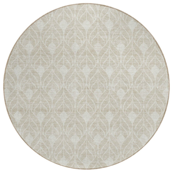 HomeRoots 5' Beige and Ivory Geometric Area Rug – Stylish, Washable Design for Indoor and Outdoor Spaces 8' Round 595705