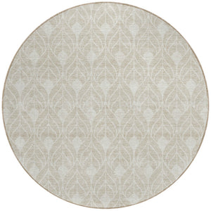 Homeroots 3' Beige And Ivory Geometric Washable Area Rug For Indoor & Outdoor Spaces, Durable And Stylish 8' Round Polyester 595705