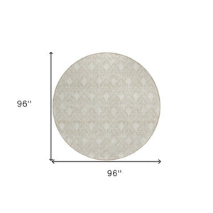 Homeroots 3' Beige And Ivory Geometric Washable Area Rug For Indoor & Outdoor Spaces, Durable And Stylish 8' Round Polyester 595705