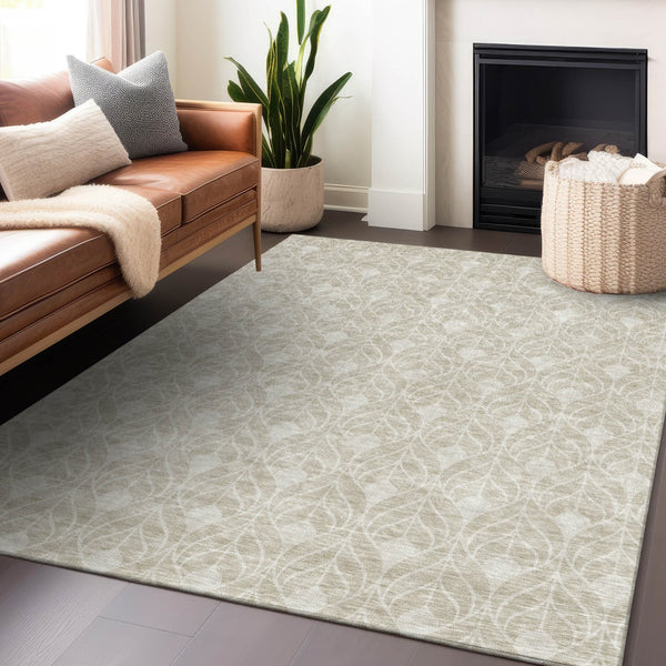 Homeroots 3' Beige And Ivory Geometric Washable Area Rug For Indoor & Outdoor Spaces, Durable And Stylish 8' X 10' Polyester 595706
