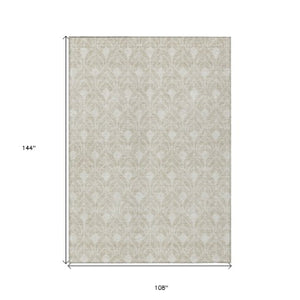 Homeroots 3' Beige And Ivory Geometric Washable Area Rug For Indoor & Outdoor Spaces, Durable And Stylish 9' X 12' Polyester 595707
